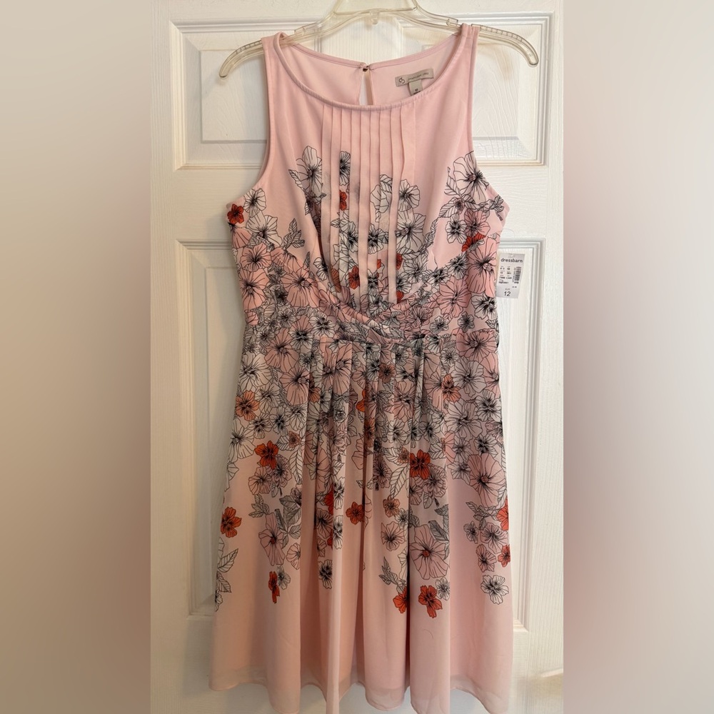 Dress Barn Pink Floral Pleated Dress Size 12 New with Tags
